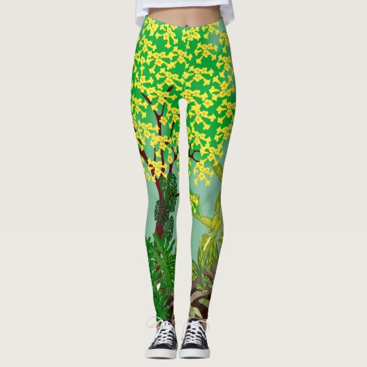 Landschaft des tropischen Gartens Grün Gelb Lila r Leggings (Vorderseite)