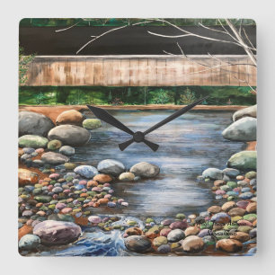 Landschaft Die Bach Original Handgemälde Kunst Quadratische Wanduhr