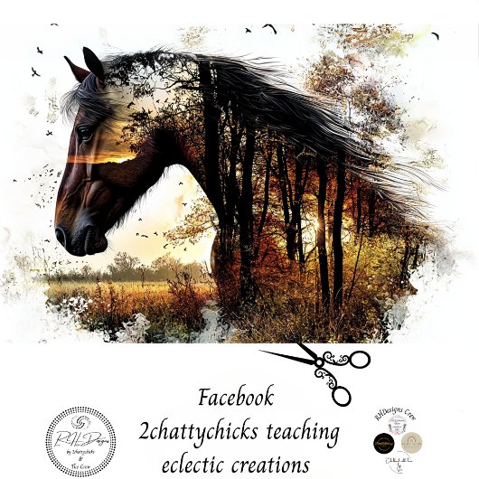 Landschaft Doppelexponierung Pferd & Wald Seidenpapier