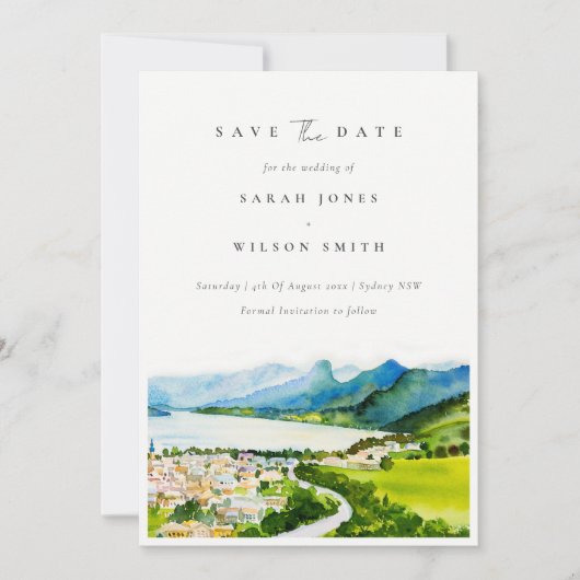 Landschaft Dorf Landschaft Wasserfarbe See Save The Date (Vorderseite)