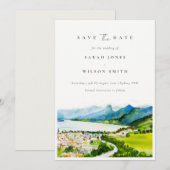 Landschaft Dorf Landschaft Wasserfarbe See Save The Date (Vorne/Hinten)