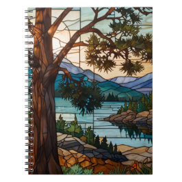 Landschaft einer rustikalen Bergkette in Buntglas Notizblock