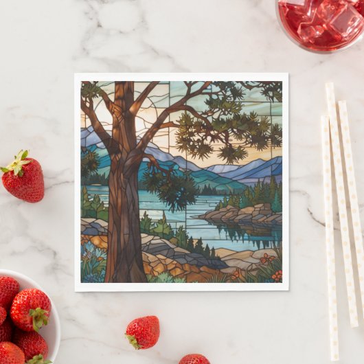 Landschaft einer rustikalen Bergkette in Buntglas Serviette (Beispiel)