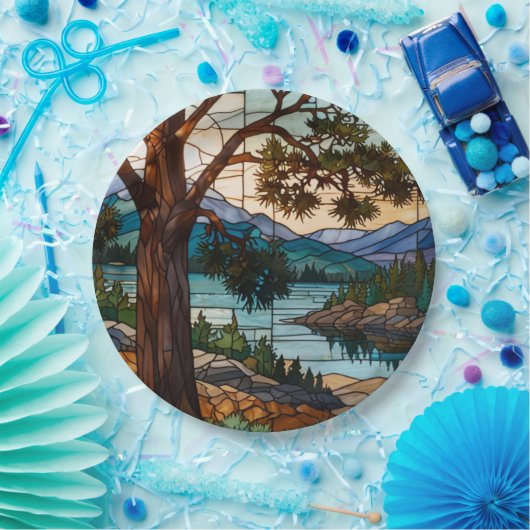 Landschaft einer rustikalen Bergkette in Buntglaso Pappteller (Party)