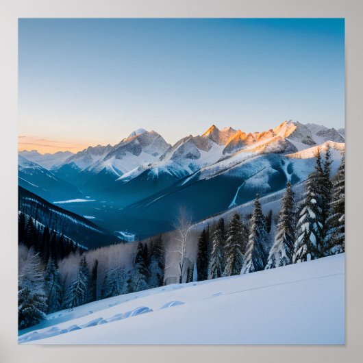 Landschaft eines schneebedeckten Berges Poster (Vorne)