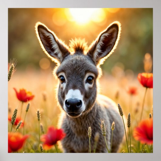 Landschaft Esel neugierige Augen friedliche Kunst Poster (Vorne)