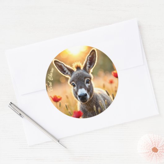 Landschaft Esel neugierige Augen friedliche Kunst Runder Aufkleber (Umschlag)