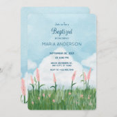 Landschaft grünes Feld blauer Himmel getauft Einladung (Vorne/Hinten)