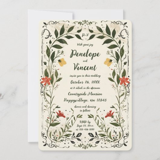 Landschaft handgeschriebene Boho Floral Wedding Einladung (Vorderseite)