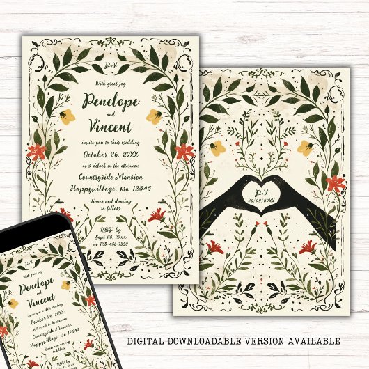 Landschaft handgeschriebene Boho Floral Wedding Einladung