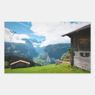 Landschaft im Lauterbrunnen Tal der Schweiz Rechteckiger Aufkleber