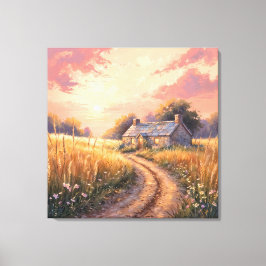 Landschaft im malerischen Stil - Cottage auf dem L Leinwanddruck
