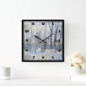 Landschaft im Winter Quadratische Wanduhr (Zuhause)