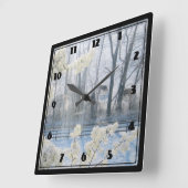 Landschaft im Winter Quadratische Wanduhr (Winkel)