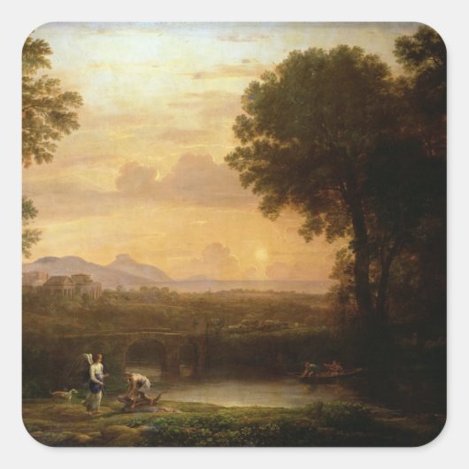 Landschaft in der Dusk Quadratischer Aufkleber (Vorderseite)