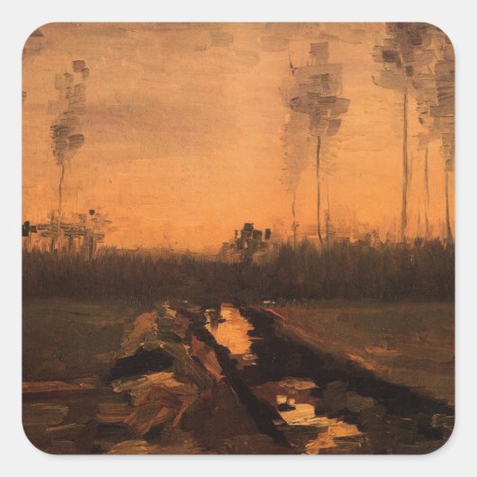 Landschaft in Dusk von Vincent van Gogh Quadratischer Aufkleber (Vorderseite)