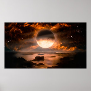 Landschaft in fantasievoller Alien mit flammendem  Poster