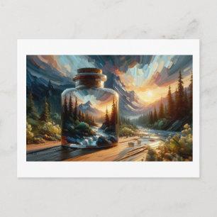 Landschaft in Glasgefäß reflektiert, Postkarte