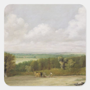 Landschaft John Constables  : Pflügende Szene in Quadratischer Aufkleber