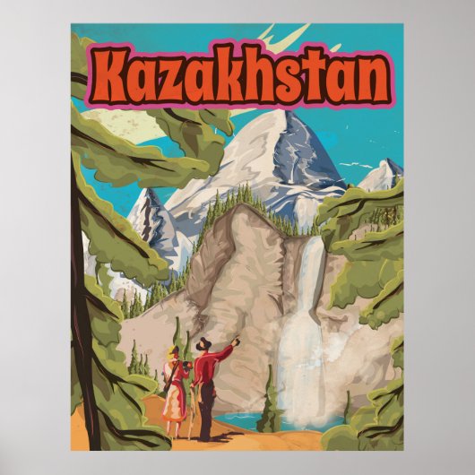 Landschaft Kasachstan Vintage Travel Poster (Vorne)