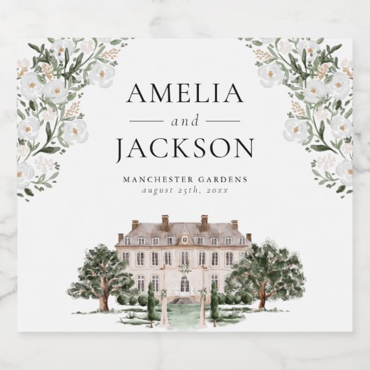 Landschaft Manor Wedding Schaumweinetikett (Einzelnes Label)