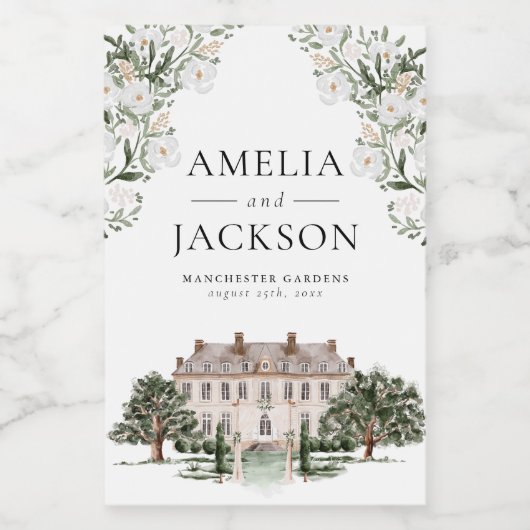 Landschaft Manor Wedding Weinetikett (Einzelnes Label)