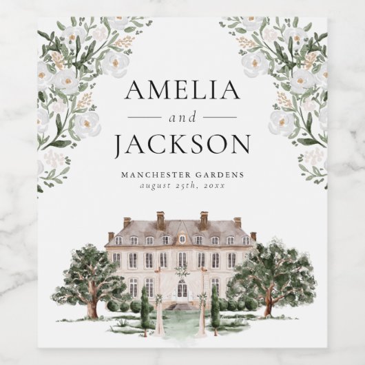 Landschaft Manor Wedding Weinetikett (Einzelnes Label)