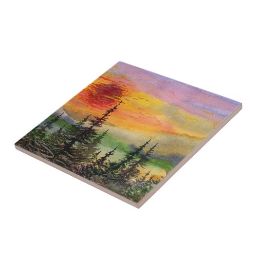 Landschaft mistig unterm Sonnenuntergang Keramik F Fliese (Seite)