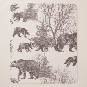 Landschaft mit Bären, Jungen, Winterbäumen und Tan Sherpadecke