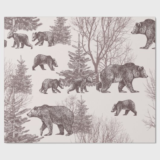 Landschaft mit Bären, Sträuchern, Winterbäumen und Geschenkpapier (Flach)
