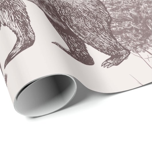 Landschaft mit Bären, Sträuchern, Winterbäumen und Geschenkpapier (Rolleneckpunkt)