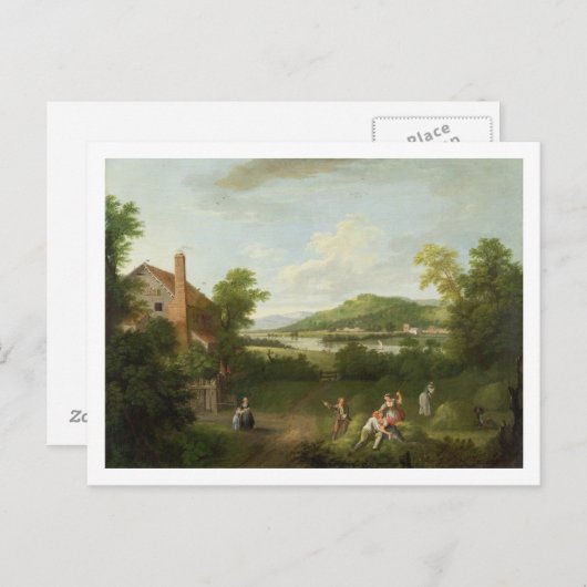 Landschaft mit Bauern, c.1730-40 (Öl auf Leinwand) Postkarte (Vorne/Hinten)
