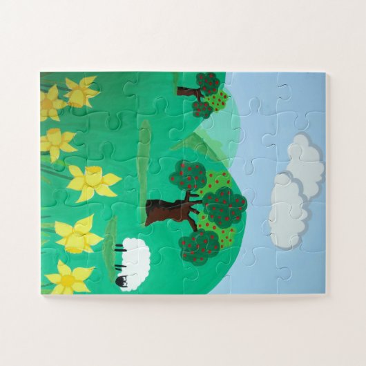 Landschaft mit Bäumen Hügel blauer Himmel und Scha Puzzle (Horizontal)