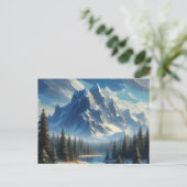 Landschaft mit Bergen, Bäumen und See, Postkarte (Stehend Vorderseite)