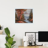 Landschaft mit Bergen und Wasserfall Poster (Heimbüro)