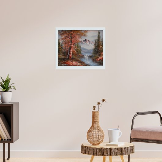 Landschaft mit Bergen und Wasserfall Poster (Wohnzimmer 3)