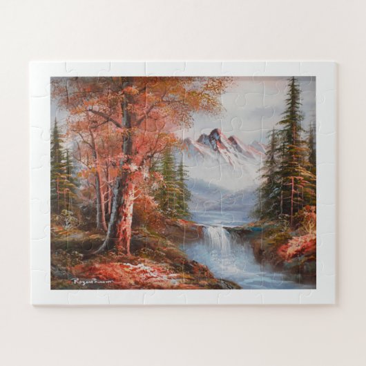 Landschaft mit Bergen und Wasserfall Puzzle (Horizontal)