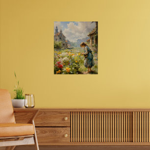 Landschaft mit Blume und einem Mädchen   Leinwanddruck