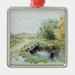 Landschaft mit Brücke über einem Strom Silbernes Ornament