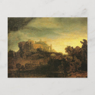 Landschaft mit Burg von Rembrandt Postkarte