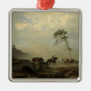 Landschaft mit Burgruinen und Reiten Ornament Aus Metall