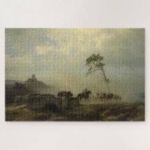 Landschaft mit Burgruinen und Reiten