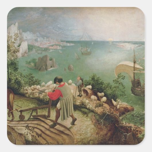 Landschaft mit dem Fall von Icarus, c.1555 Quadratischer Aufkleber (Vorderseite)