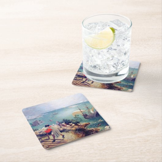 Landschaft mit dem Fall von Icarus, Pieter Bruegel Rechteckiger Pappuntersetzer (Vor Ort)