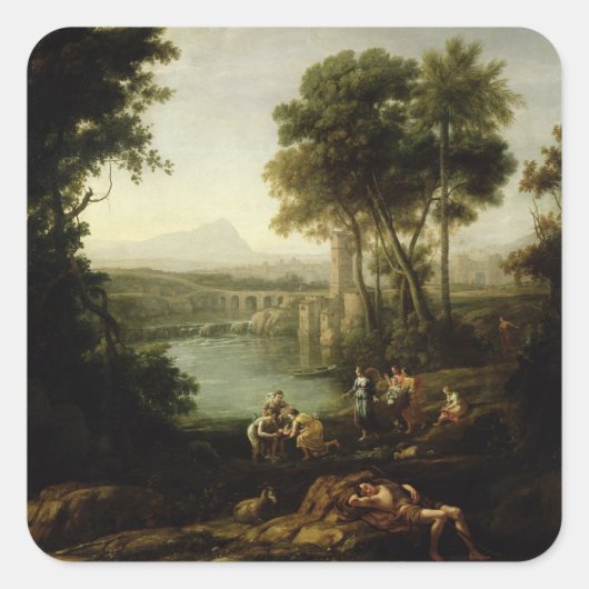 Landschaft mit dem Finden von Mose Quadratischer Aufkleber (Vorderseite)