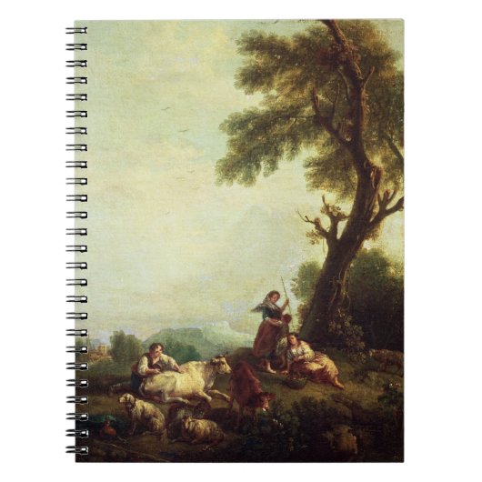 Landschaft mit den Bauern, die eine Herde des Notizblock (Vorderseite)