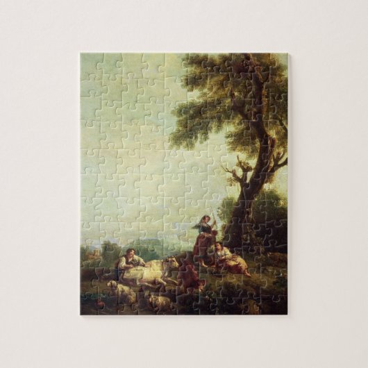 Landschaft mit den Bauern, die eine Herde des Puzzle (Vertikal)