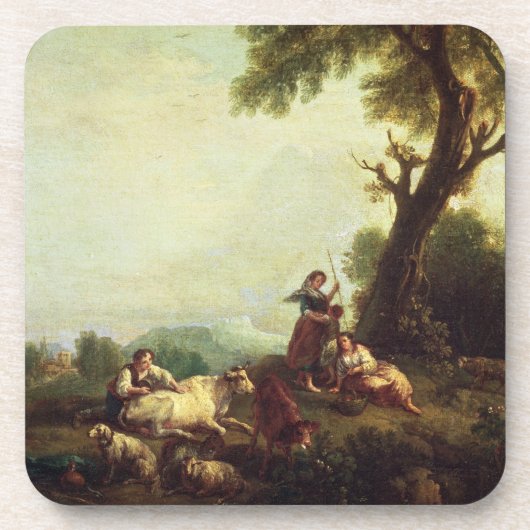 Landschaft mit den Bauern, die eine Herde des Untersetzer (Vorderseite)