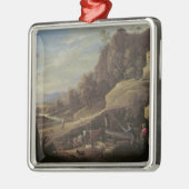 Landschaft mit den Bauern, die ihre Tiere neigen Ornament Aus Metall (Links)