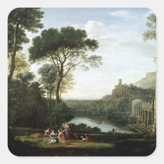 Landschaft mit der Nymph Egeria Quadratischer Aufkleber (Vorderseite)